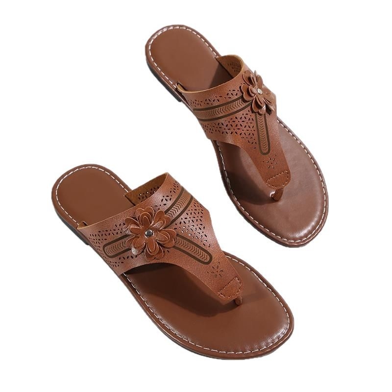 Prekogranična vanjska trgovina plus size japanke za žene 2025. ljeto nove japanke s ravnim dnom, europske i američke japanke za plažu s cvijećem