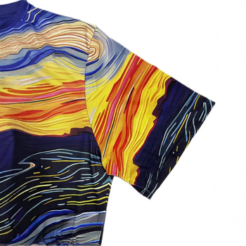 Férfi alkalmi, minden mérkőzésre alkalmas, laza vállú, rövid ujjú, kereknyakú póló, színes, szórakoztató művészeti olajfestmény, sikító macska 3D nyomtatás