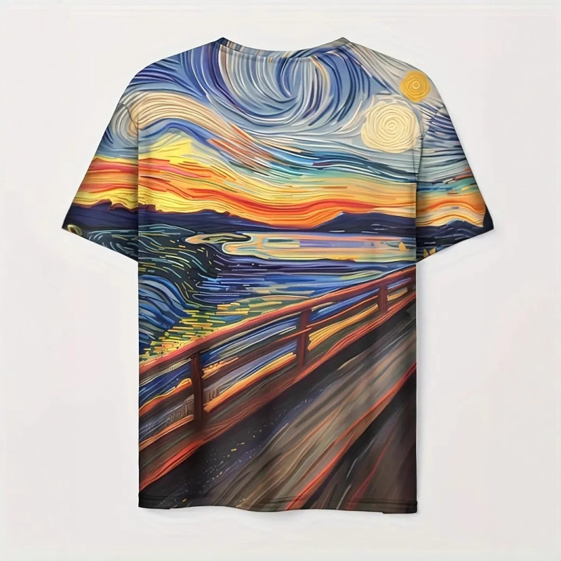 Férfi alkalmi, minden mérkőzésre alkalmas, laza vállú, rövid ujjú, kereknyakú póló, színes, szórakoztató művészeti olajfestmény, sikító macska 3D nyomtatás
