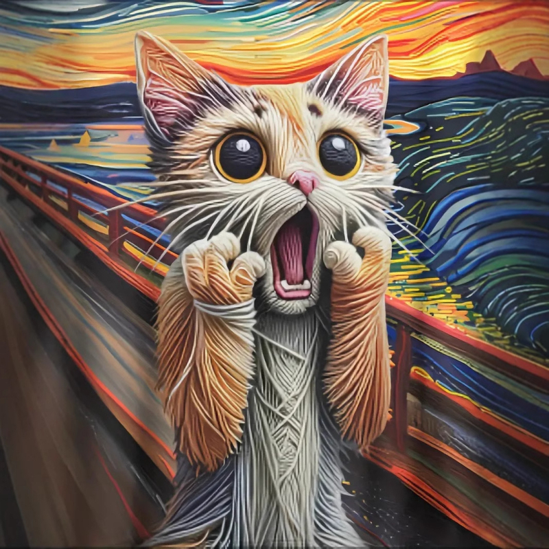 Férfi alkalmi, minden mérkőzésre alkalmas, laza vállú, rövid ujjú, kereknyakú póló, színes, szórakoztató művészeti olajfestmény, sikító macska 3D nyomtatás