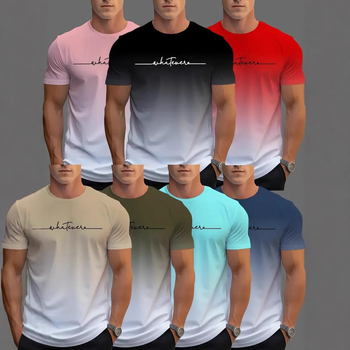 2024-es nyári új férfi divatos színátmenetes rövid ujjú, lezser, egyszerű, rövid ujjú, 7 darabos szett