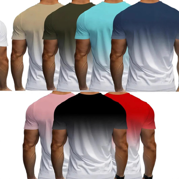 2024-es nyári új férfi divatos színátmenetes rövid ujjú, lezser, egyszerű, rövid ujjú, 7 darabos szett