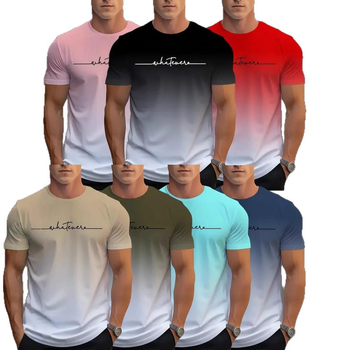 2024-es nyári új férfi divatos színátmenetes rövid ujjú, lezser, egyszerű, rövid ujjú, 7 darabos szett