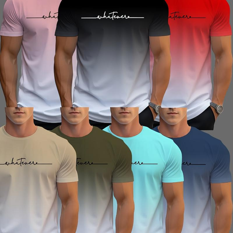 2024-es nyári új férfi divatos színátmenetes rövid ujjú, lezser, egyszerű, rövid ujjú, 7 darabos szett