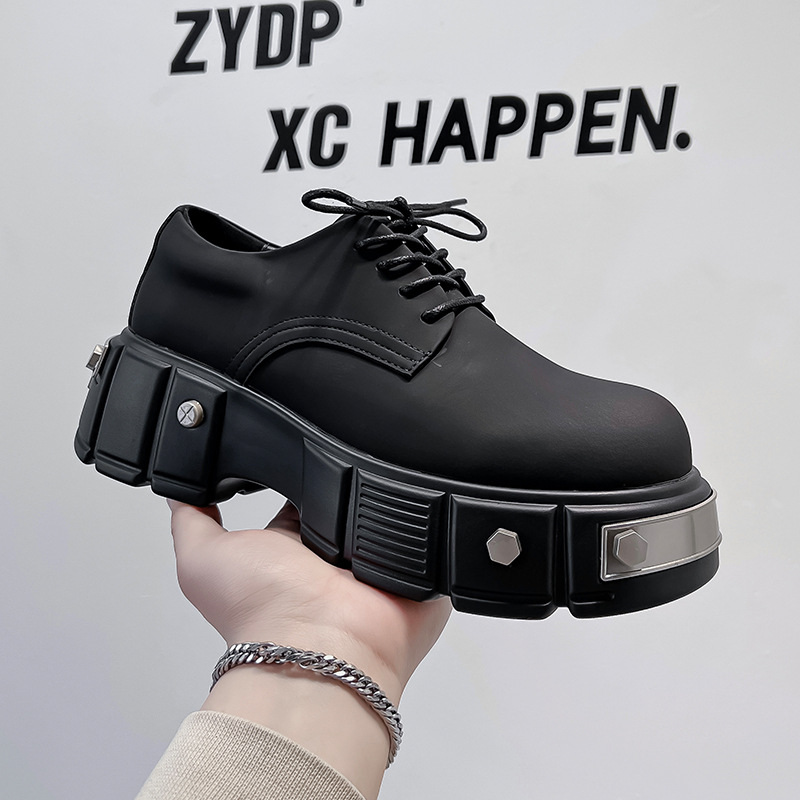 Storapadis „Muffin loafers“ vyriški maži, sunkiojo metalo odiniai bateliai, britiško stiliaus, suvarstomi „derby“ bateliai 22977-A