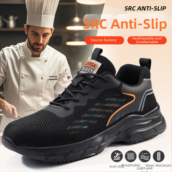 Src neslystantys lengvi virtuvės batai, atsparūs aliejui, vyriški, patogūs ir patvarūs, megzti su muselėmis, nauji, neslystantys viešbučių batai, virėjo batai, didmeninė prekyba.