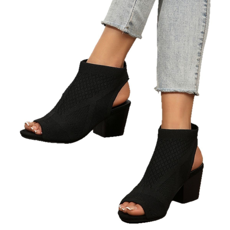 raktáron Új európai és amerikai divatos plus size szandálok Kötött vastag sarkú női szandálok Külkereskedelmi női bebújós magas sarkú szandálok