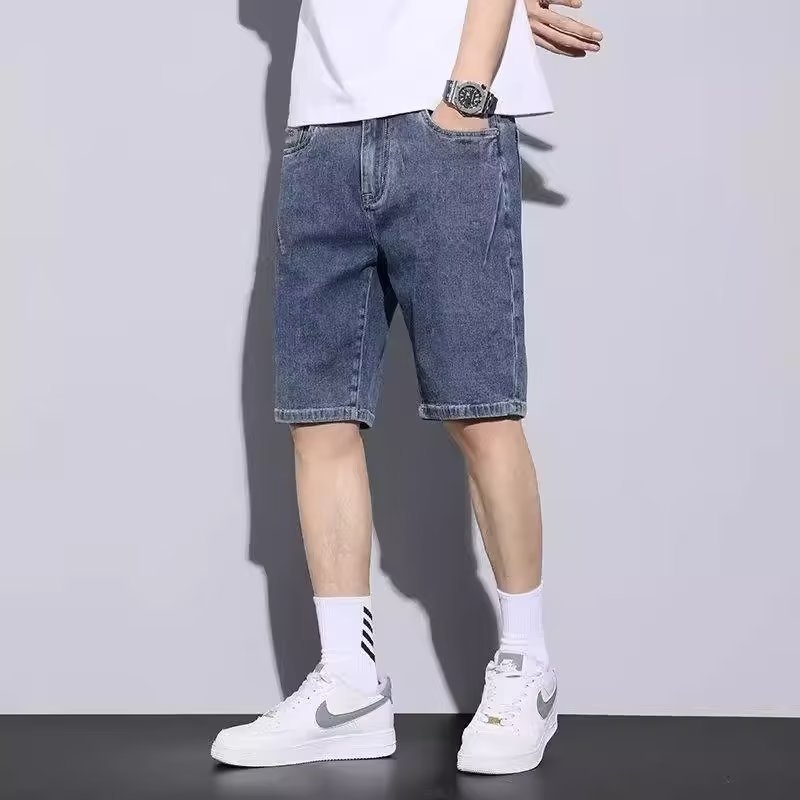 Meeste suvised õhukesed lahtised sirged lühikesed püksid, trendikad brändi universaalsed venivad vabaaja suvised keskmise pikkusega püksid meestele
