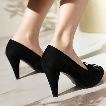 Γυναικεία παπούτσια μόδας με λεπτό τακούνι, αρχές άνοιξης 2025, διασυνοριακή προσφορά, μέγεθος 33-43, γυναικεία μονόχρωμα παπούτσια με ρηχό στόμιο και λεπτό φιόγκο