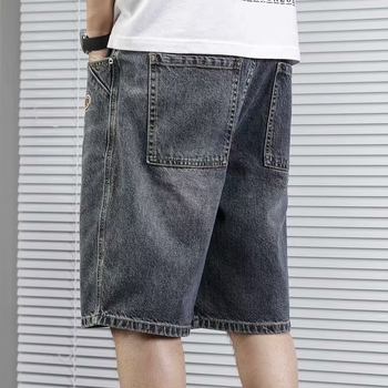 Amerikietiško stiliaus sunkiasvoriai retro džinsiniai šortai vyriški vasariniai laisvi tiesūs madingi firminiai plius dydžio kelnės laisvalaikio madingi firminiai vyriški kelnės