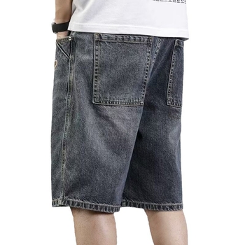 Amerikietiško stiliaus sunkiasvoriai retro džinsiniai šortai vyriški vasariniai laisvi tiesūs madingi firminiai plius dydžio kelnės laisvalaikio madingi firminiai vyriški kelnės