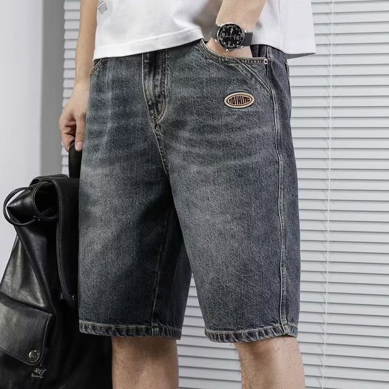 Amerikietiško stiliaus sunkiasvoriai retro džinsiniai šortai vyriški vasariniai laisvi tiesūs madingi firminiai plius dydžio kelnės laisvalaikio madingi firminiai vyriški kelnės