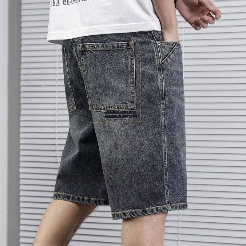 Amerikietiško stiliaus sunkiasvoriai retro džinsiniai šortai vyriški vasariniai laisvi tiesūs madingi firminiai plius dydžio kelnės laisvalaikio madingi firminiai vyriški kelnės