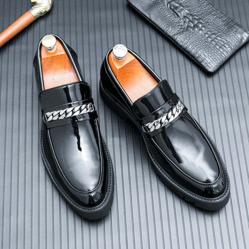 2025 m. pavasario vyriški odiniai bateliai su didelėmis pirštais, storapadis, lakuota oda, blizgaus metalo, laisvalaikio bateliai su storu kulnu, kirpėjo odiniai bateliai