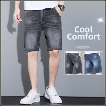 Trendi férfi középderekú ifjúsági népszerű mikroelasztikus nyári divatos szabású egyenes szabású, szaggatott farmernadrág cipzárral, mosott