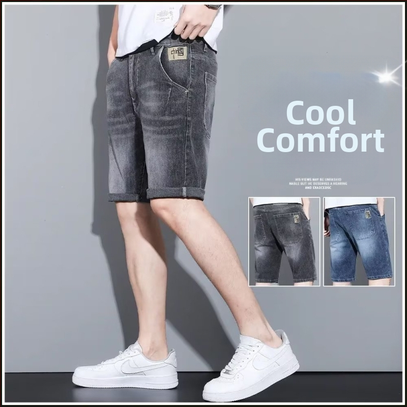 Trendy pánske stredne pásové mládežnícke mikroelastické letné módne strihy s roztrhanými nohavicami, džínsy so zipsom, prané