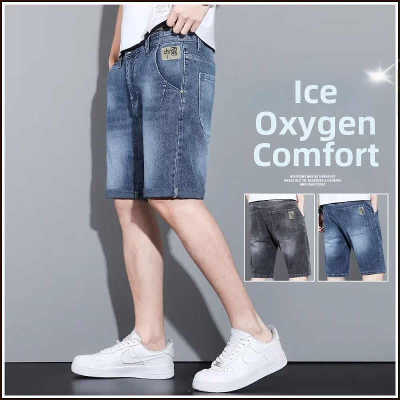 Trendi férfi középderekú ifjúsági népszerű mikroelasztikus nyári divatos szabású egyenes szabású, szaggatott farmernadrág cipzárral, mosott