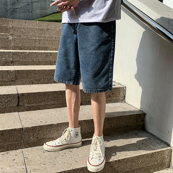 Közvetlen gyári szállítású hongkongi stílusú retró nyári vékony farmer rövidnadrág, férfi divatos, mindenre kiterjedő, bő, egyenes szabású nadrág