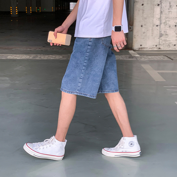 Közvetlen gyári szállítású hongkongi stílusú retró nyári vékony farmer rövidnadrág, férfi divatos, mindenre kiterjedő, bő, egyenes szabású nadrág