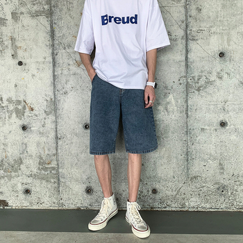 Közvetlen gyári szállítású hongkongi stílusú retró nyári vékony farmer rövidnadrág, férfi divatos, mindenre kiterjedő, bő, egyenes szabású nadrág