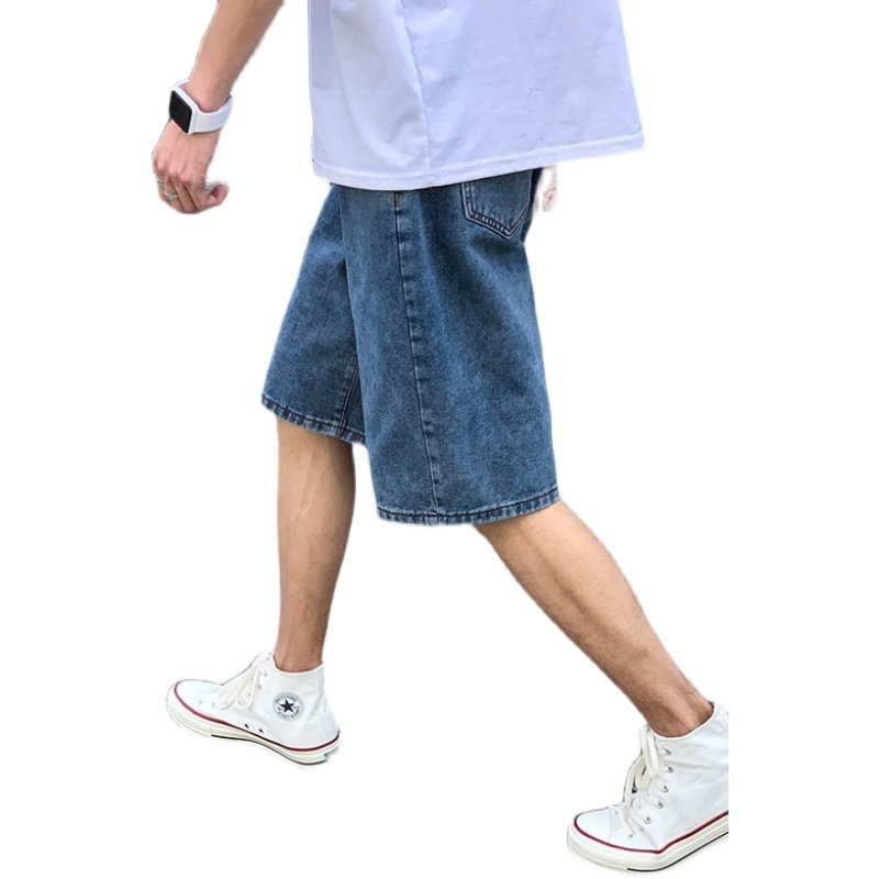 Közvetlen gyári szállítású hongkongi stílusú retró nyári vékony farmer rövidnadrág, férfi divatos, mindenre kiterjedő, bő, egyenes szabású nadrág