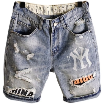 Vasaros ploni madingi „Rick Patch“ džinsiniai šortai vyrams, madingi prekės ženklo „All-match“ katės, privalo daryti senas elgetos kelnes