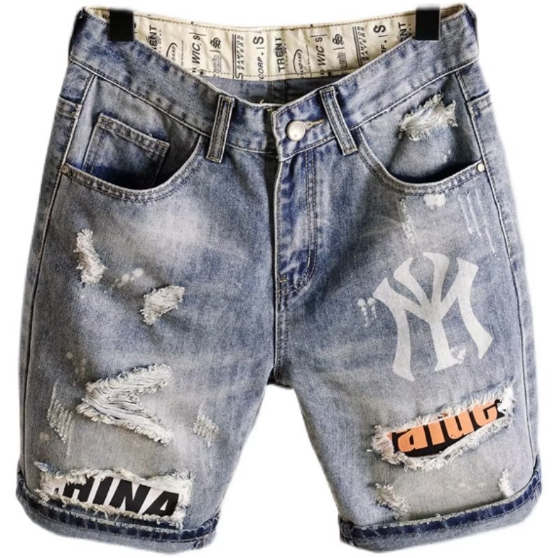 Vasaros ploni madingi „Rick Patch“ džinsiniai šortai vyrams, madingi prekės ženklo „All-match“ katės, privalo daryti senas elgetos kelnes