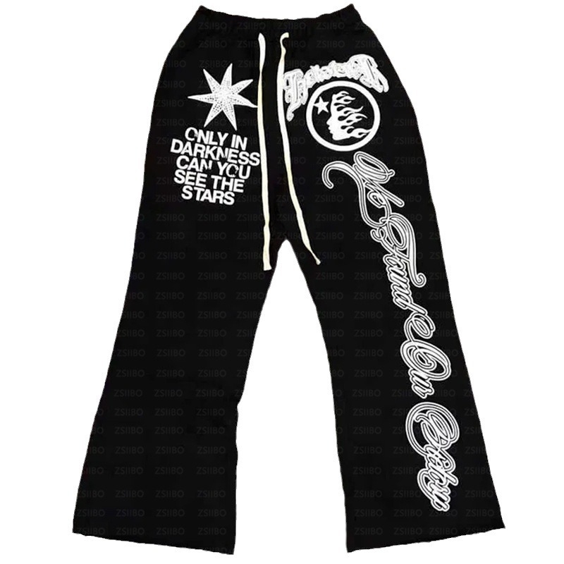 AliExpress Külkereskedelmi Amerikai stílusú Rés Sötét Személyiség Utcai Stílusú Nadrág Csillagmintás Sport Nadrág