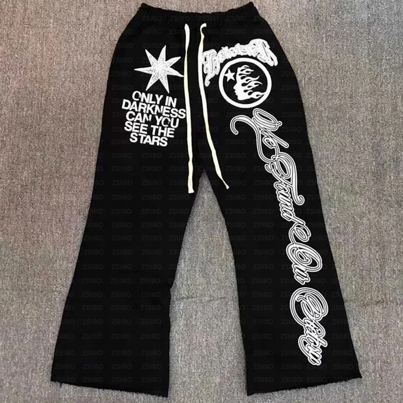 AliExpress Külkereskedelmi Amerikai stílusú Rés Sötét Személyiség Utcai Stílusú Nadrág Csillagmintás Sport Nadrág