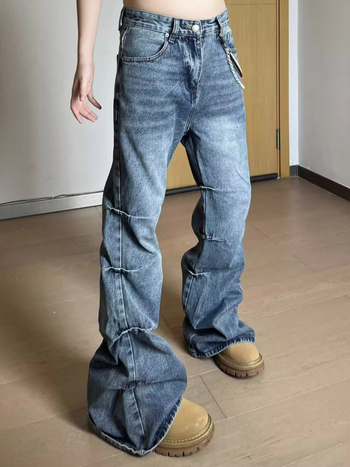 2024-es tavaszi és őszi amerikai stílusú retró, mosott, többszörösen rakott fazonú, egyenes csőből készült, régi mikroszálas nadrág