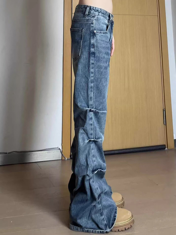 2024-es tavaszi és őszi amerikai stílusú retró, mosott, többszörösen rakott fazonú, egyenes csőből készült, régi mikroszálas nadrág