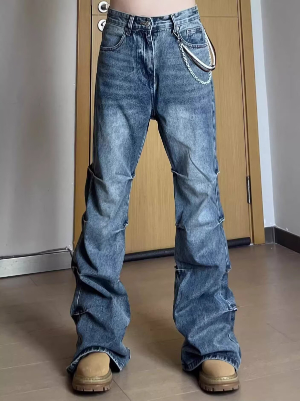 2024-es tavaszi és őszi amerikai stílusú retró, mosott, többszörösen rakott fazonú, egyenes csőből készült, régi mikroszálas nadrág