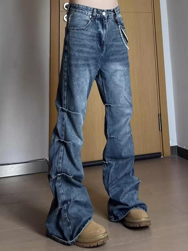 2024-es tavaszi és őszi amerikai stílusú retró, mosott, többszörösen rakott fazonú, egyenes csőből készült, régi mikroszálas nadrág