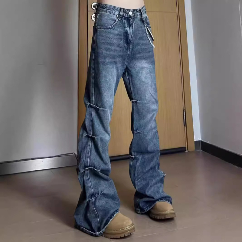 2024-es tavaszi és őszi amerikai stílusú retró, mosott, többszörösen rakott fazonú, egyenes csőből készült, régi mikroszálas nadrág