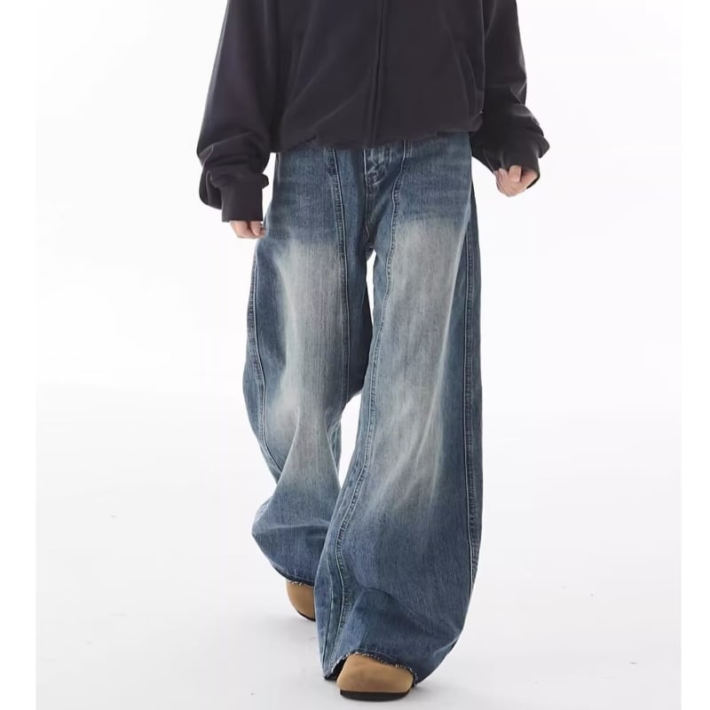 Blugi scurți de iarnă pentru bărbați, stil american, spălați, folosiți, de primăvară și toamnă, drepți, largi, stil european și american, stil High Street, Vibe, pantaloni lungi de vânt