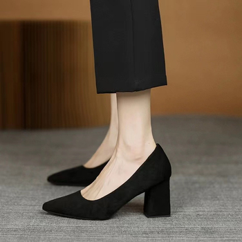 Air Sister Hosszú Álló, Nem Fáradságos Lábú Fekete Interjú Munkaruha Magassarkú Professzionális Munkacipő Vastag Sarkú Egyszínű Cipő Divatos Női Cipők