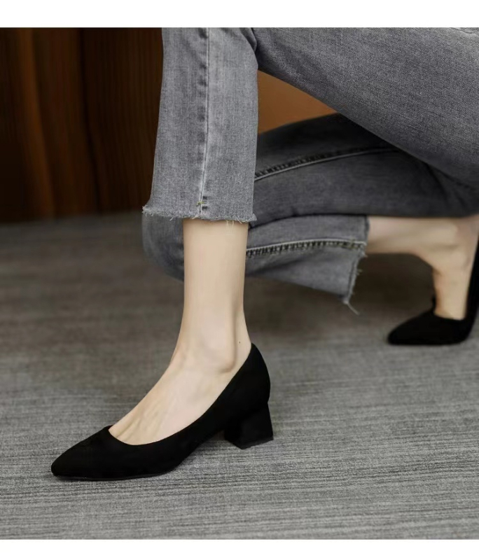 Air Sister Hosszú Álló, Nem Fáradságos Lábú Fekete Interjú Munkaruha Magassarkú Professzionális Munkacipő Vastag Sarkú Egyszínű Cipő Divatos Női Cipők