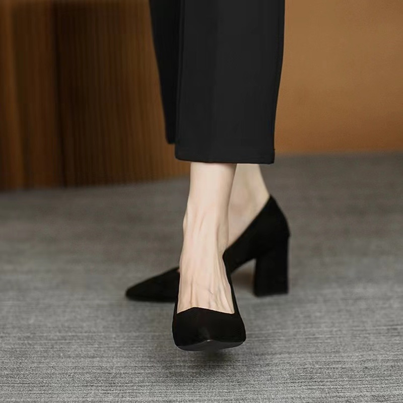 Air Sister Hosszú Álló, Nem Fáradságos Lábú Fekete Interjú Munkaruha Magassarkú Professzionális Munkacipő Vastag Sarkú Egyszínű Cipő Divatos Női Cipők