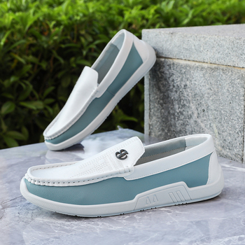 Pavasara un vasaras īstas ādas ikdienas Doug apavi vīriešu apavi pārrobežu korejiešu stila universāli elpojoši balti apavi vīriešu pēdu slinka mīlestība