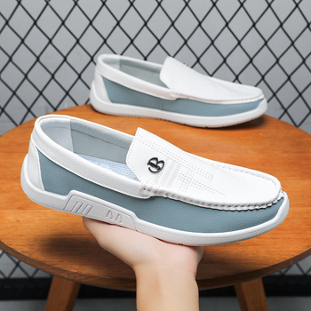 Pavasara un vasaras īstas ādas ikdienas Doug apavi vīriešu apavi pārrobežu korejiešu stila universāli elpojoši balti apavi vīriešu pēdu slinka mīlestība