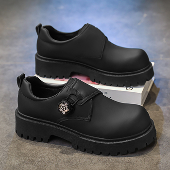 Vyriški pavasariniai Derbio batai, storapadis, ūgį didinantys odiniai spiralinės formos sagų odiniai batai, vyriški juodi batai su didelėmis pirštais, 2025 m. pavasaris