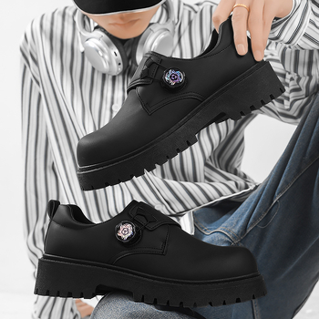 Vyriški pavasariniai Derbio batai, storapadis, ūgį didinantys odiniai spiralinės formos sagų odiniai batai, vyriški juodi batai su didelėmis pirštais, 2025 m. pavasaris