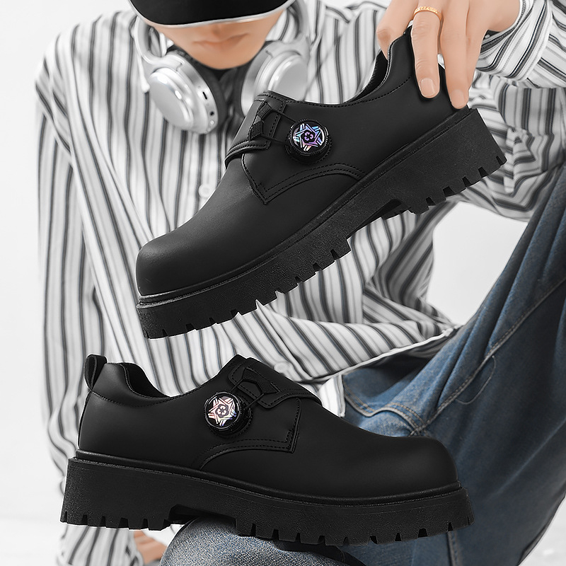 Vyriški pavasariniai Derbio batai, storapadis, ūgį didinantys odiniai spiralinės formos sagų odiniai batai, vyriški juodi batai su didelėmis pirštais, 2025 m. pavasaris