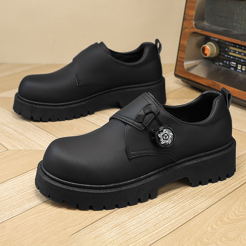 Vyriški pavasariniai Derbio batai, storapadis, ūgį didinantys odiniai spiralinės formos sagų odiniai batai, vyriški juodi batai su didelėmis pirštais, 2025 m. pavasaris