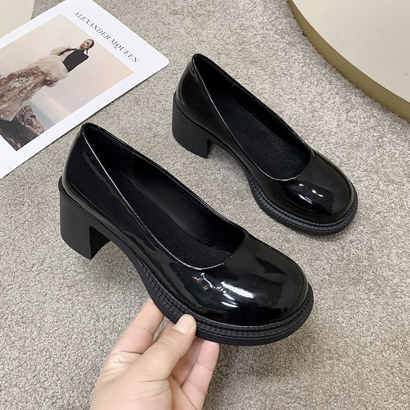 35-43-as méret, plus size női cipők, vastag talpú, szélesített egyszínű cipők, női 41-es vastag sarkú, minden mérethez illő Mary Jane cipők, kerek orrú, kis méretű bőrcipők