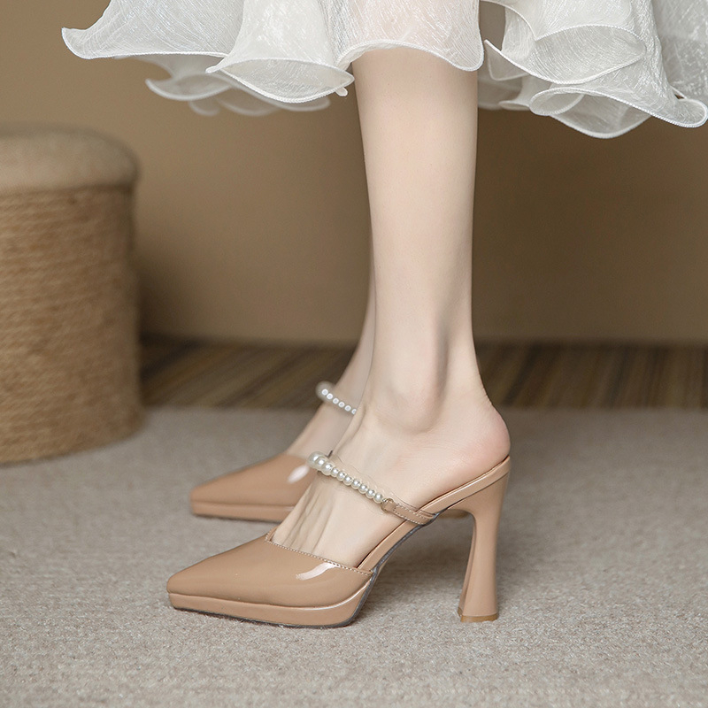 123-6 Baotou pusiau slydimo moteriški viršutiniai drabužiai 2025 m. vasarai nauji itin aukštakulniai basutės madingos basutės