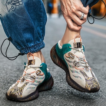 Sportiniai bateliai pavasariui su pusapvaliu dėklu, „Popcorn Flying Weaving“ [vienspalviai smėlio spalvos] Naujas