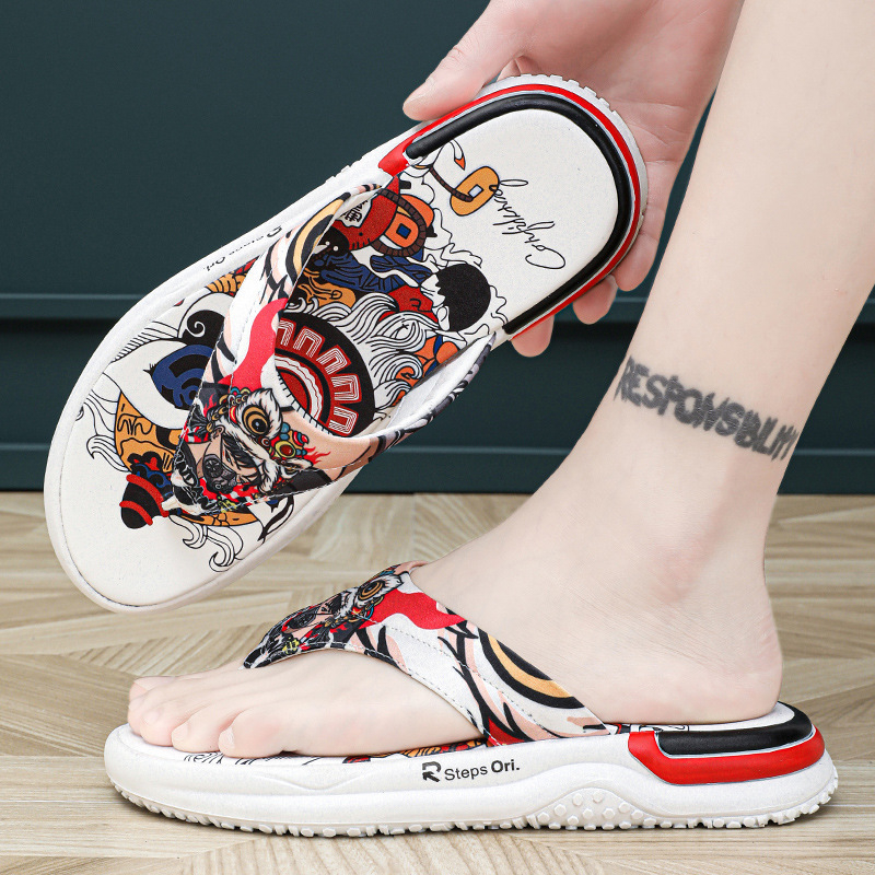 Határokon átnyúló új papucsok, flip-flopok, férfi nyári flip-flopok, férfi kínai stílusú, nemzeti divatos, alkalmi, csúszásmentes strandcipők