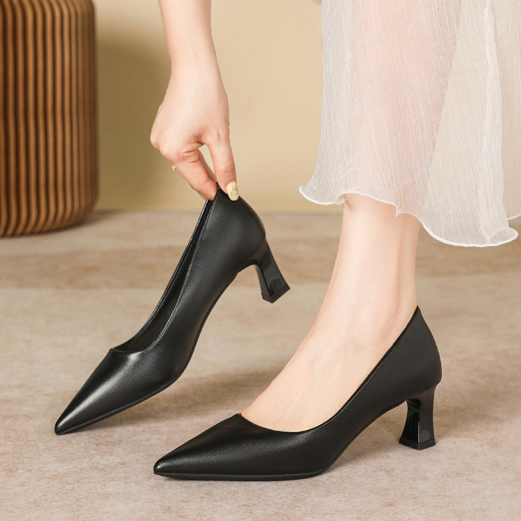 Etikett Magas sarkú cipők Női velúr puha talpú tartós, nem fáradt lábak Repülő foglalkozás Ruha ingázó professzionális fekete munkacipő egyrétegű cipő