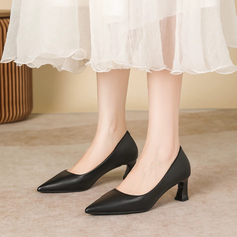 Etikett Magas sarkú cipők Női velúr puha talpú tartós, nem fáradt lábak Repülő foglalkozás Ruha ingázó professzionális fekete munkacipő egyrétegű cipő